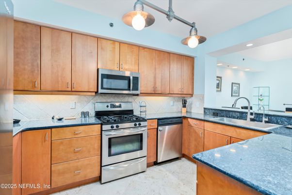 Interior, Kitchen, Pendant Lights, Recessed Lighting, Stainless Steel Appliances