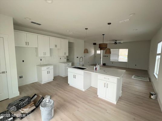Interior, Kitchen, Pendant Lights, Recessed Lighting, Wood Texture Flooring