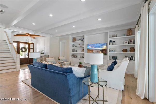 Interior, Living room, Recessed Lighting, Wood Texture Flooring