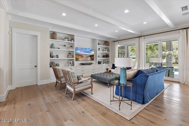 Interior, Living room, Recessed Lighting, Wood Texture Flooring