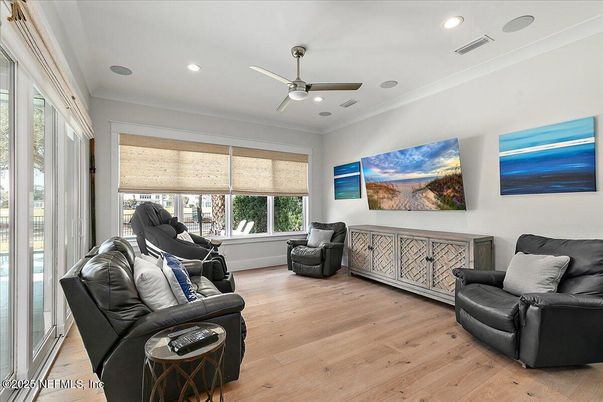 Interior, Living room, Recessed Lighting, Wood Texture Flooring