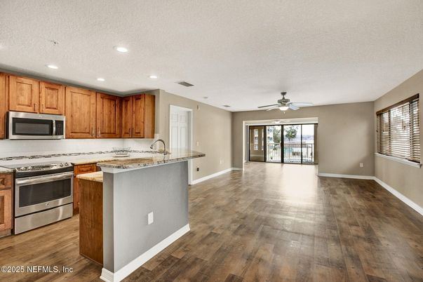 Interior, Kitchen, Recessed Lighting, Wood Texture Flooring