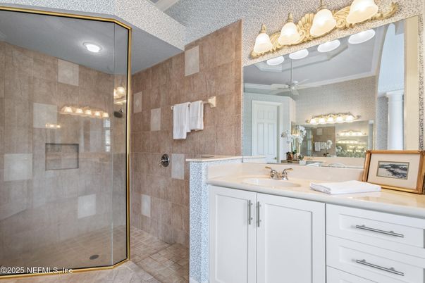 Bathroom, Glass Shower, Interior, Recessed Lighting