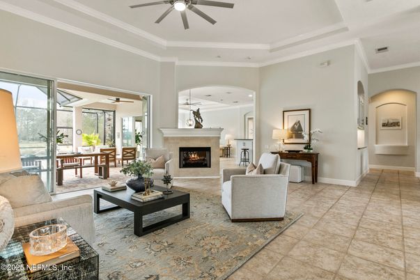 Dining room, Fireplace, Interior, Living room, Recessed Lighting