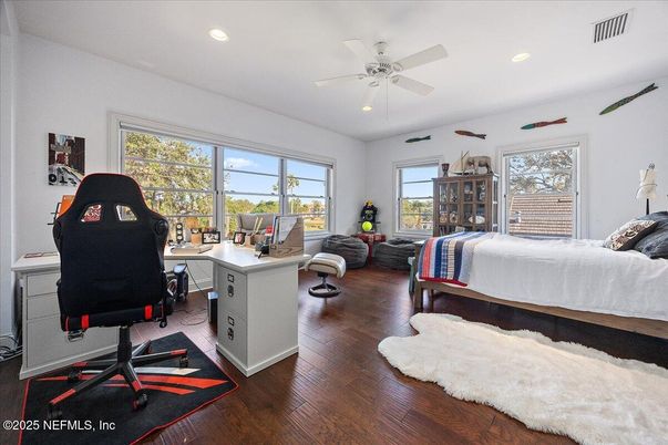 Bedroom, Home Office, Interior, Recessed Lighting, Wood Texture Flooring