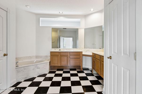 Bathroom, Dual Sink Vanities, Interior, Marble, Recessed Lighting