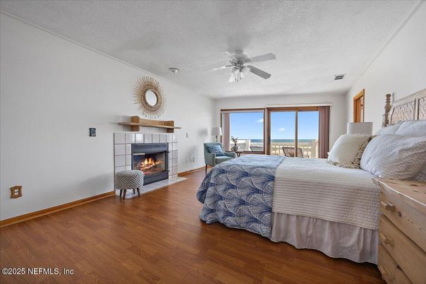 Bedroom, Fireplace, Interior, Wood Texture Flooring