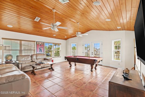 Billiard Table, Game Room, Interior, Living room, Recessed Lighting, Wooden Ceilings