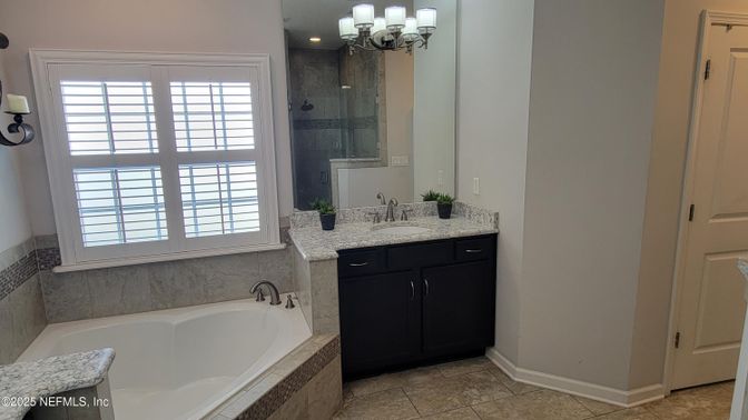 Bathroom, Chandelier, Glass Shower, Interior, Recessed Lighting