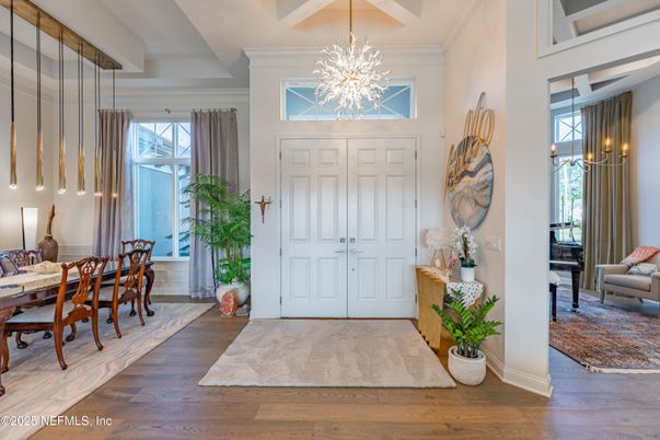 Chandelier, Dining room, Interior, Pendant Lights, Wood Texture Flooring