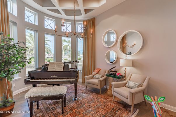 Interior, Pendant Lights, Piano, Wood Texture Flooring