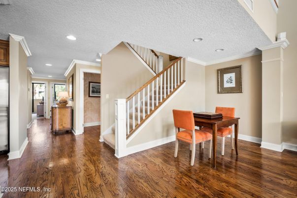 Dining room, Interior, Recessed Lighting, Wood Texture Flooring