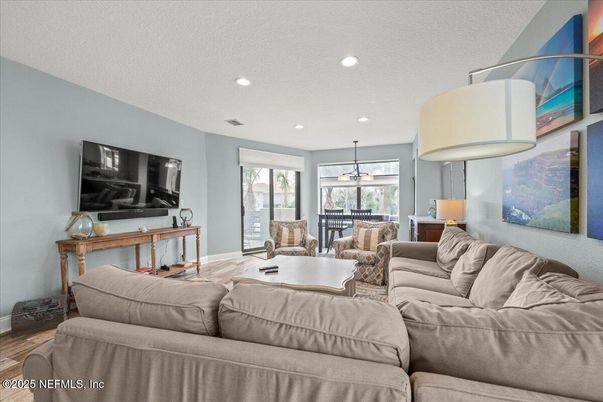 Interior, Living room, Recessed Lighting, Wood Texture Flooring