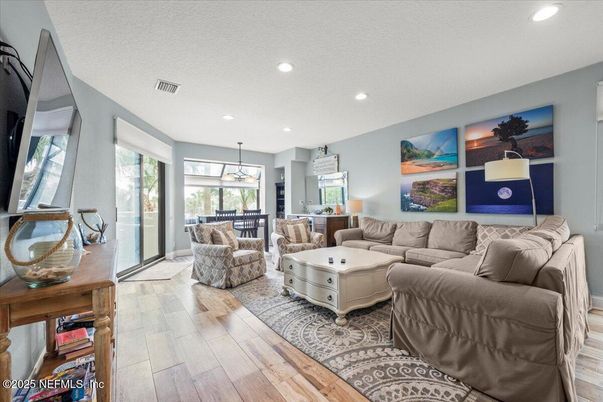 Interior, Living room, Pendant Lights, Recessed Lighting, Wood Texture Flooring