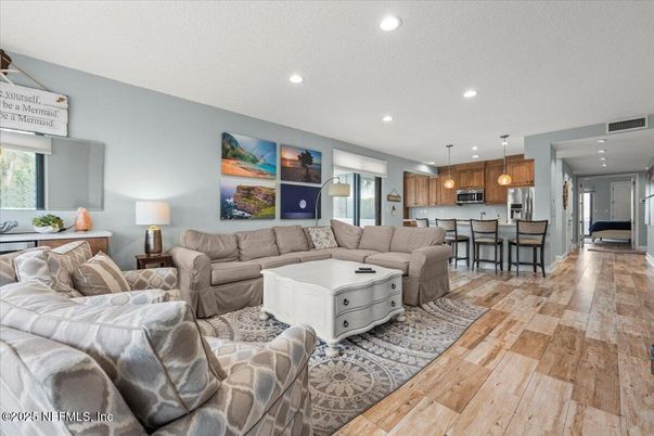 Interior, Kitchen, Living room, Pendant Lights, Recessed Lighting, Stainless Steel Appliances, Wood Texture Flooring