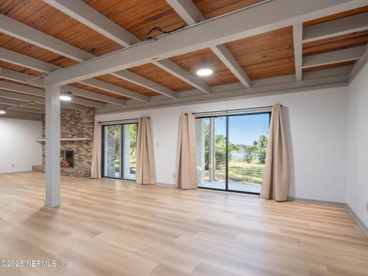 Empty room, Fireplace, Interior, Stone Walls, Wooden Beams, Wooden Ceilings, Wood Texture Flooring