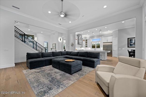 Interior, Kitchen, Living room, Pendant Lights, Recessed Lighting, Wood Texture Flooring