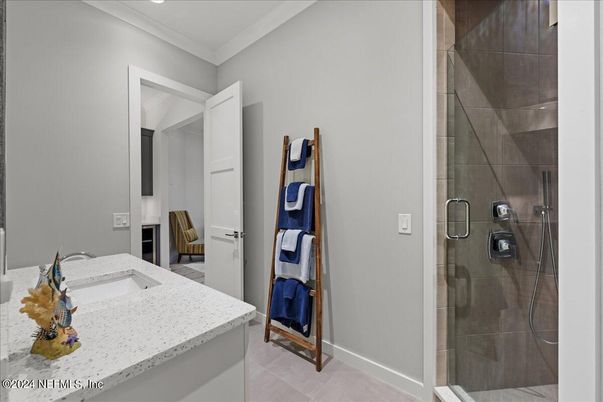 Bathroom, Glass Shower, Interior, Recessed Lighting