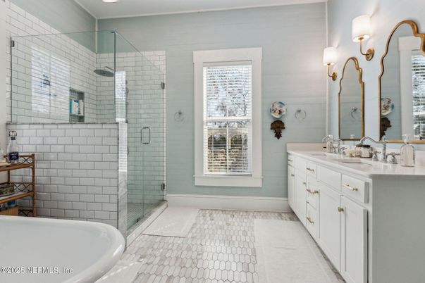 Bathroom, Dual Sink Vanities, Glass Shower, Interior, Recessed Lighting