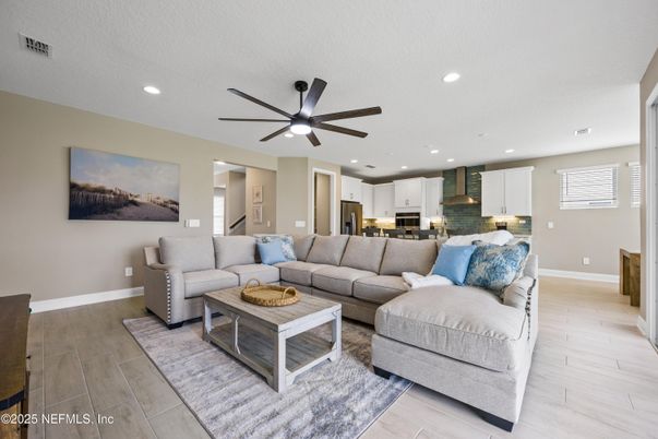 Interior, Kitchen, Living room, Recessed Lighting, Stainless Steel Appliances, Wood Texture Flooring