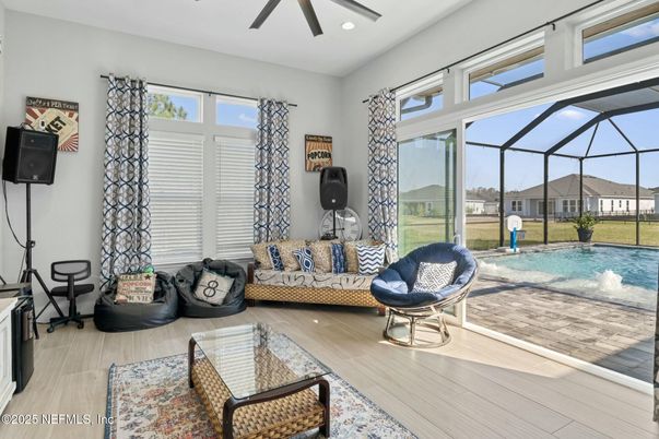 Interior, Pool, Recessed Lighting, Sun Room, Wood Texture Flooring