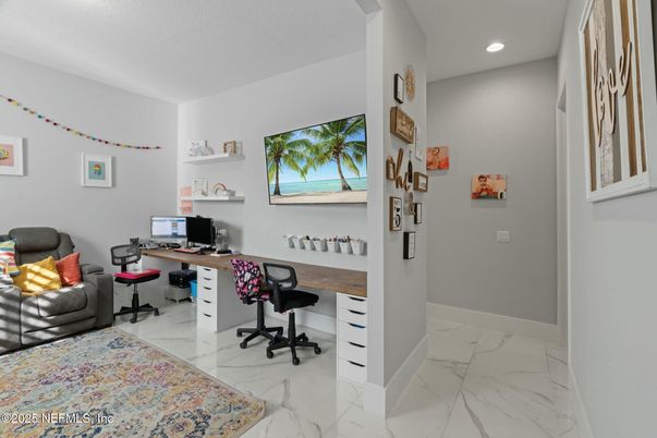 Home Office, Interior, Marble, Recessed Lighting