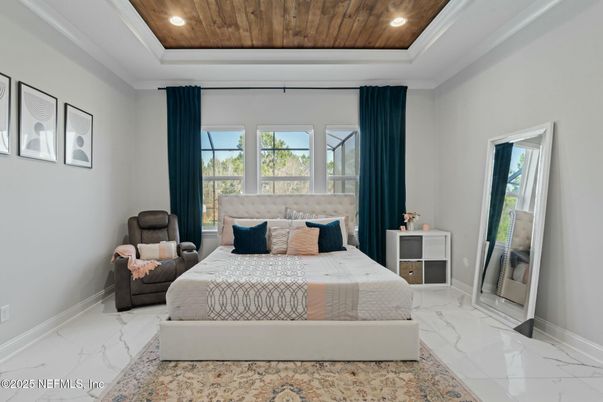 Bedroom, Interior, Marble, Recessed Lighting, Wooden Ceilings