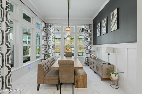 Dining room, Interior, Marble, Pendant Lights