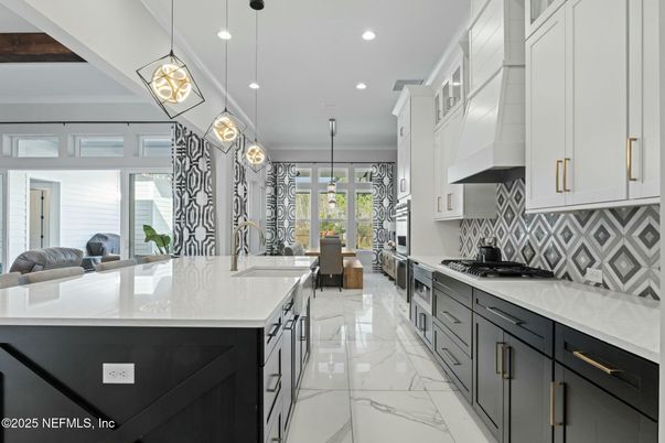Interior, Kitchen, Marble, Pendant Lights, Recessed Lighting