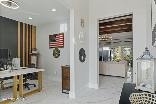 Chandelier, Home Office, Interior, Marble, Recessed Lighting