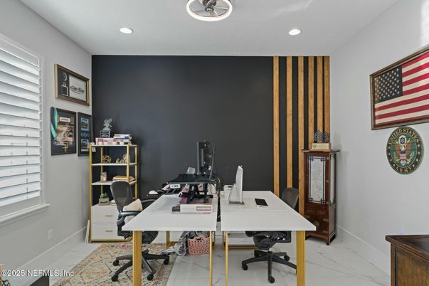 Home Office, Interior, Marble, Recessed Lighting