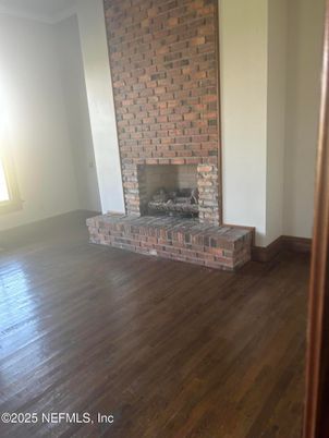 Empty room, Fireplace, Interior, Stone Walls, Wood Texture Flooring