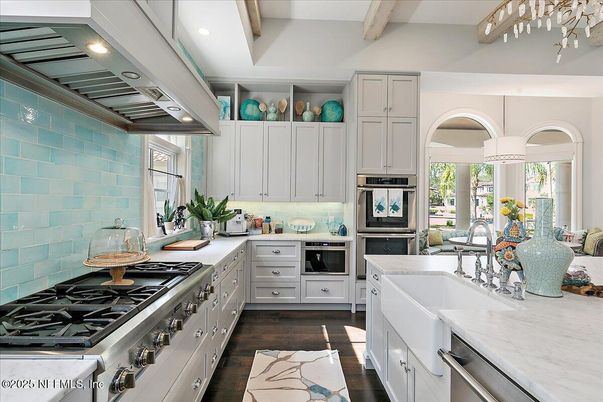 Interior, Kitchen, Recessed Lighting, Stainless Steel Appliances, Wooden Beams, Wood Texture Flooring
