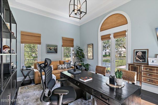 Home Office, Interior, Living room, Pendant Lights, Wood Texture Flooring