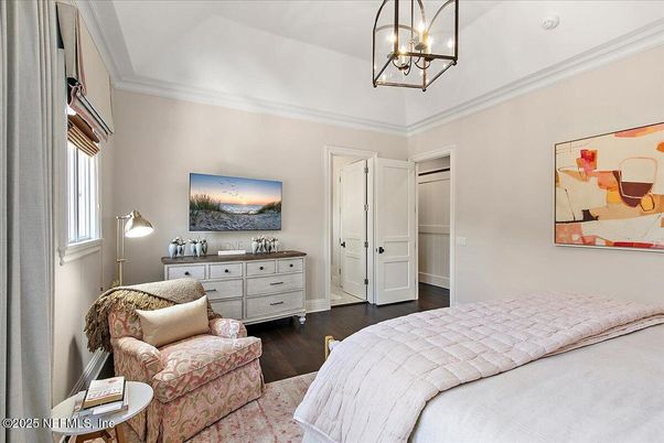 Bedroom, Interior, Pendant Lights, Wood Texture Flooring