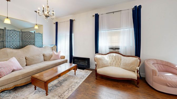 Chandelier, Fireplace, Interior, Living room, Pendant Lights, Wood Texture Flooring