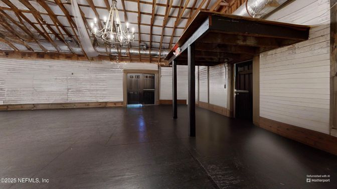 Chandelier, Empty room, Interior, Wooden Beams