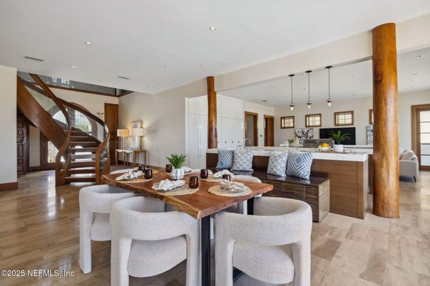 Dining room, Interior, Kitchen, Living room, Pendant Lights, Recessed Lighting, Wood Texture Flooring