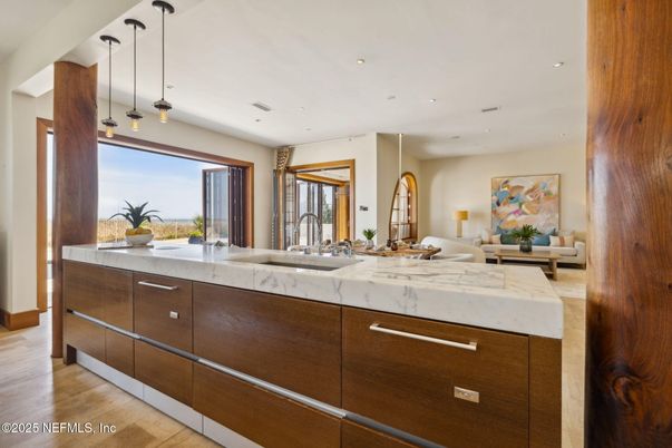 Bathroom, Interior, Pendant Lights, Recessed Lighting, Wood Texture Flooring
