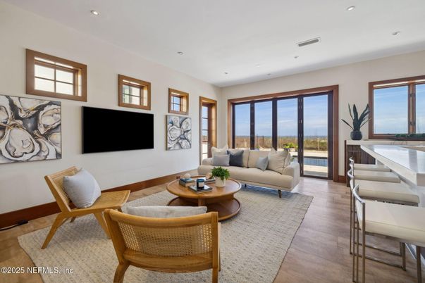Interior, Living room, Recessed Lighting, Water, Wood Texture Flooring