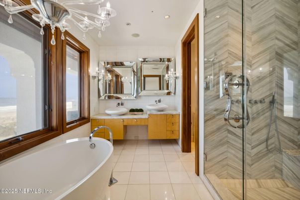 Bathroom, Dual Sink Vanities, Glass Shower, Interior, Recessed Lighting