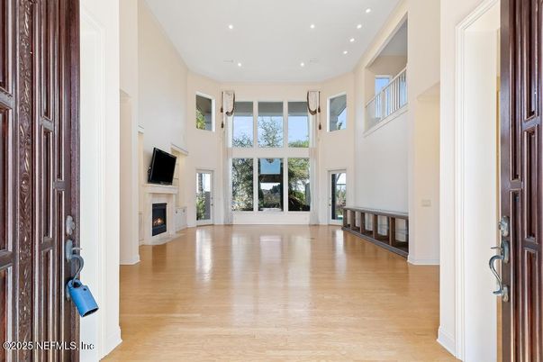 Fireplace, Interior, Recessed Lighting, Wood Texture Flooring