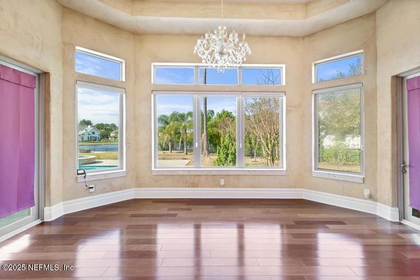 Chandelier, Empty room, Interior, Wood Texture Flooring