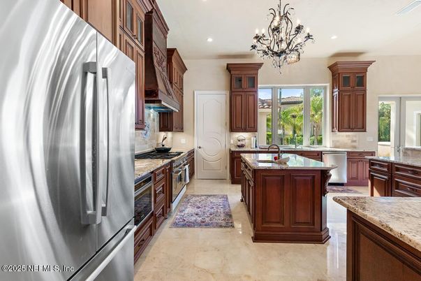 Chandelier, Interior, Kitchen, Recessed Lighting, Stainless Steel Appliances
