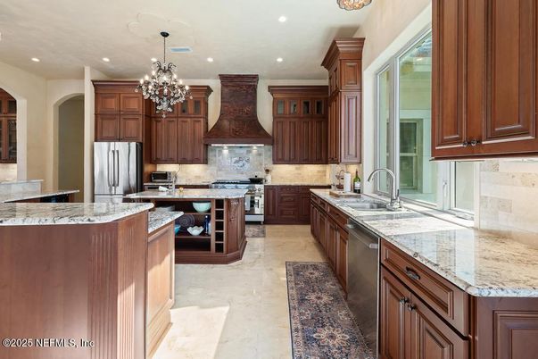 Chandelier, Interior, Kitchen, Recessed Lighting, Stainless Steel Appliances