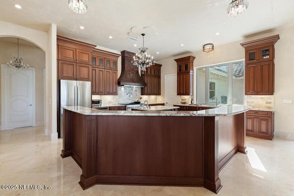 Chandelier, Interior, Kitchen, Recessed Lighting, Stainless Steel Appliances