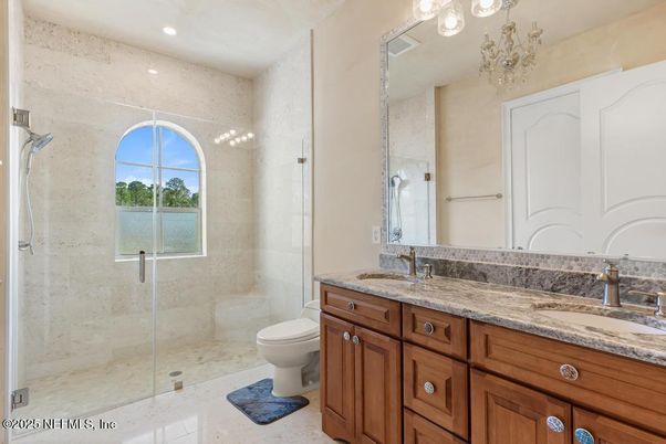 Bathroom, Dual Sink Vanities, Glass Shower, Interior, Recessed Lighting