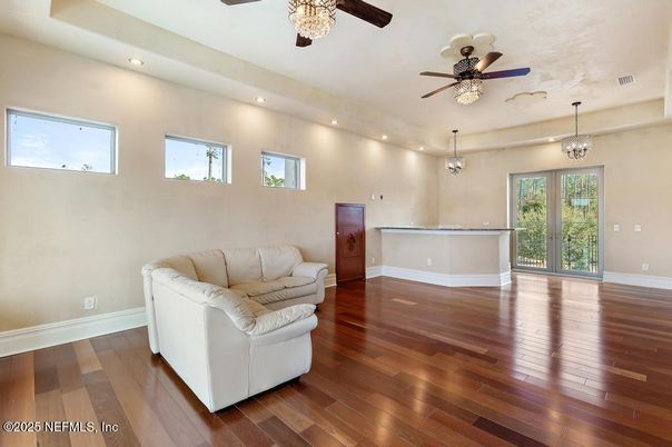 Chandelier, Interior, Living room, Recessed Lighting, Wood Texture Flooring