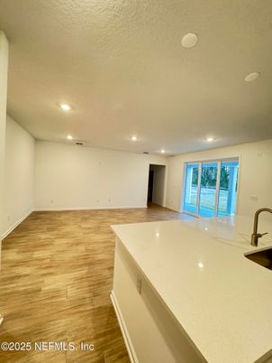 Empty room, Interior, Kitchen, Recessed Lighting, Wood Texture Flooring
