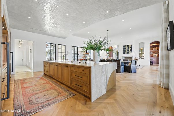Dining room, Interior, Recessed Lighting, Wood Texture Flooring